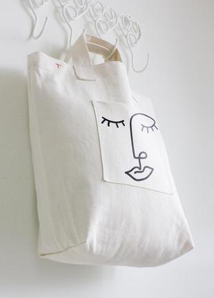 Эко сумка, шоппер для города и покупок из прочной, плотной саржи 100% с рисунком "face"4 фото