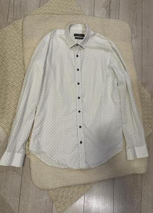 Рубашка белая в горошек/мужская праздничная рубашка.1 фото