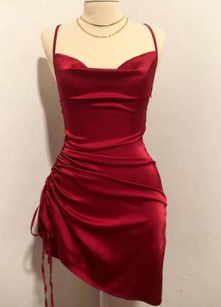 Сексуальна сукня коктельна коротка атласна зі шнурівкою на спині довжина регулюється2 фото