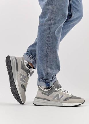 Чоловічі замшеві сітка кросівки new balance 997r gray white, кеди нью беленс сірі. чоловіче взуття