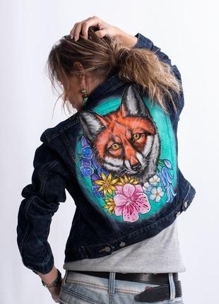 Джинсовая куртка с ручной росписью лиса1 фото