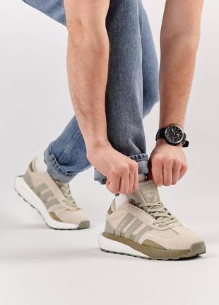 Мужские замшевые сетка кроссовки adidas originals retropy e5 beige olive, кеды адидас бежевые. мужская обувь