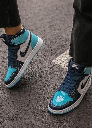 Кроссовки высокие nike air jordan retro 1 blue glow