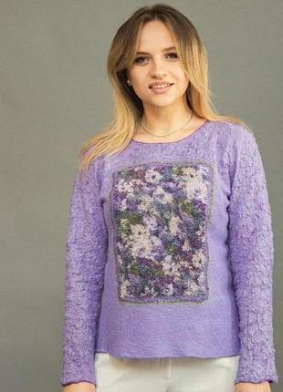 Валяна фактурна кофточка з квітковим принтом