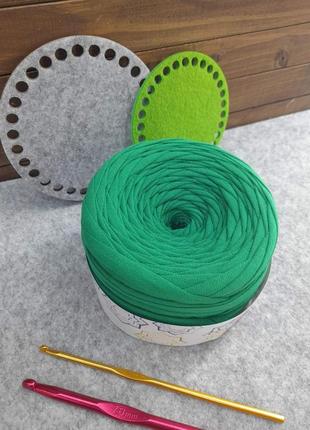 Пряжа трикотажна "trikolino", товщина 7-9 мм, довжина 50 м, вага 170 гр, колір зелений2 фото
