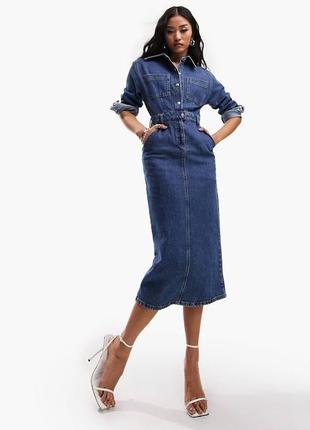 Распродажа платье asos миди натуральная джинсовая пуговицы2 фото