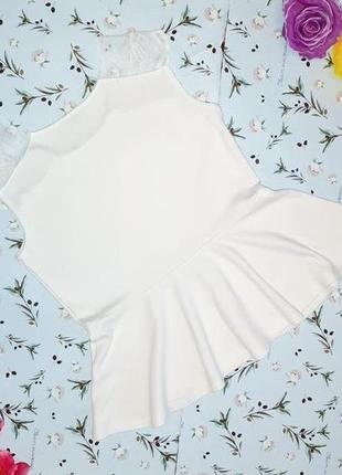 🎁1+1=3 стильная блуза блузка молочного цвета с баской и кружевом papaya, размер 44 463 фото