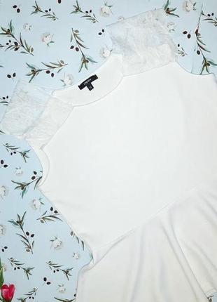 🎁1+1=3 стильная блуза блузка молочного цвета с баской и кружевом papaya, размер 44 465 фото