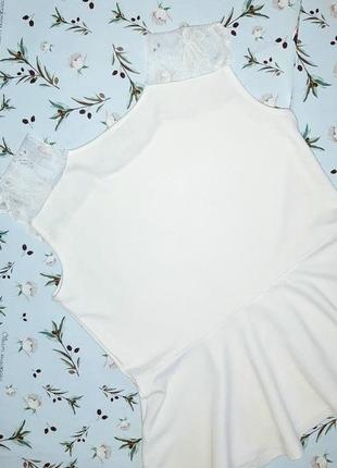 🎁1+1=3 стильная блуза блузка молочного цвета с баской и кружевом papaya, размер 44 466 фото