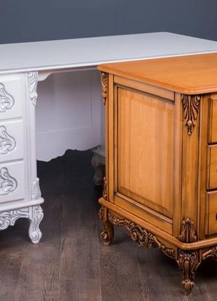 Білий дерев'яний стіл версаль для кабінету бароко стиль17 фото