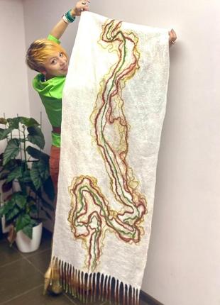 Белый длинный дизайнерский шарф из шерсти «рыжая мечта»2 фото