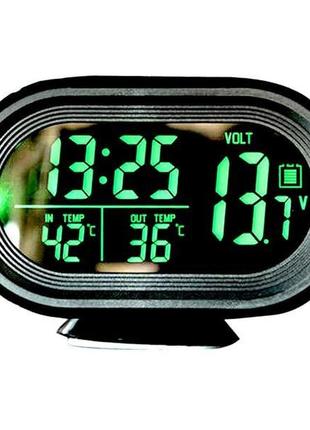 Автомобильные часы vst - 7009v подсветка + 2 термометра + вольтметр, питание от аккумулятора pe-907 авто