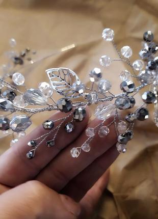 Обьемный ободок, обруч серебристый