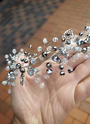 Обьемный ободок, обруч серебристый