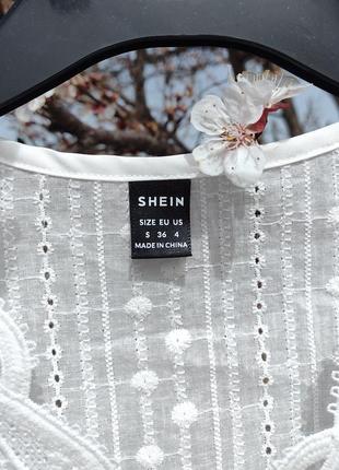 Белая ажурная блуза с прошвой shein8 фото