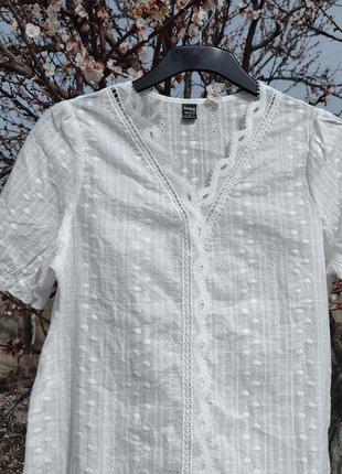 Белая ажурная блуза с прошвой shein3 фото