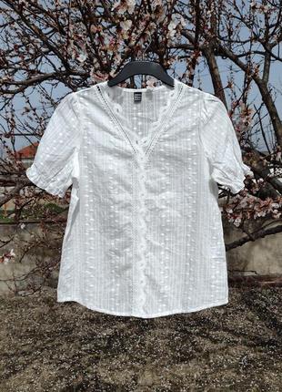 Белая ажурная блуза с прошвой shein1 фото