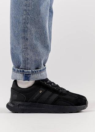 Чоловічі замшеві сітка кросівки adidas originals retropy e5 all black, кеди адідас чорні. чоловіче взуття
