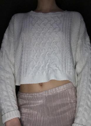 Оверсайз білий светр легкий кроп топ вкорочений atmosphere