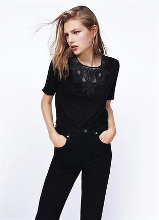 Топ футболка из ткани soft-touch кружево zara из новых коллекций /6182/