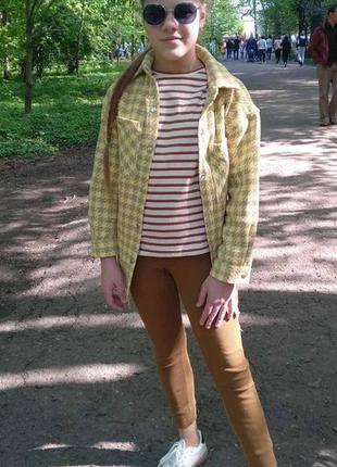 Плотная твидовая теплая рубашка zara на девочку 11-12 лет4 фото