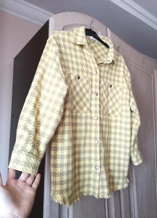 Плотная твидовая теплая рубашка zara на девочку 11-12 лет5 фото
