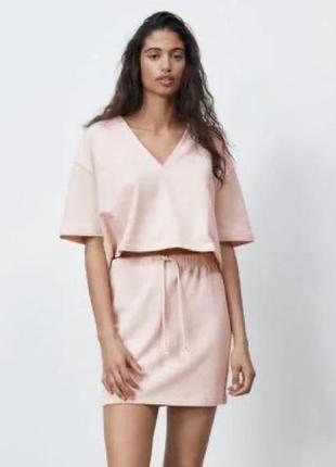 Zara premium cotton костюм футболка кроп спідниця з нових колекцій /6976/