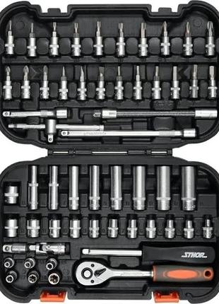 Набір торцевих головок, насадок sthor: квадрат 1/4" з інструментами [56 од.], набір(vorel)