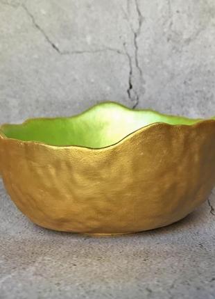 Декоративная тарелка золото-фисташка4 фото