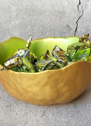 Декоративна тарілка золото-фісташка2 фото