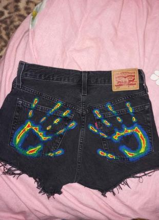 Zara джинсовые шорты оригинал с ручной росписью4 фото
