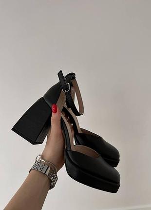 Черные женские туфли на каблуке каблуке из натуральной кожи кожаные туфли на каблуке каблуке