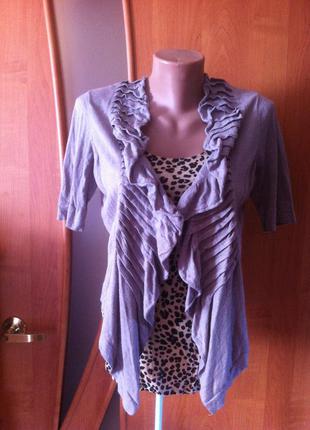 Серый тонкий кардиган-кофточка нараспашку