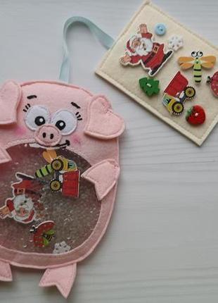 Игрушка искалка из фетра розовая свинка. розовый поросенок. хрюшка.