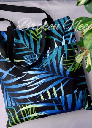 Еко сумка з тефлонової тканини, еко торба з листям шопер/сумка-шоппер