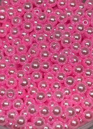Бусины (пластиковые, круглые) ø6 мм, цвет-розовый, упаковка ≈20 грамм (примерно 196-210 ш), розовый