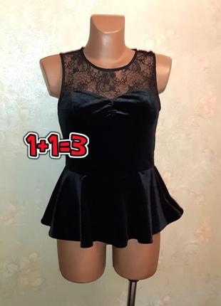🌿1+1=3 роскошная черная велюровая приталенная блузка с кружевом oasis, размер 44 - 463 фото