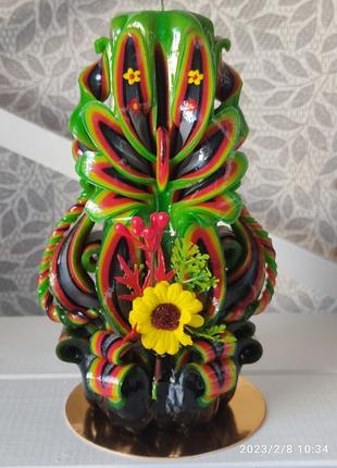 Свічка різьблена ручної роботи "кавун" 17 см