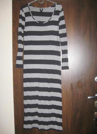 Сукня трикотаж в смужку довге сіре1 фото