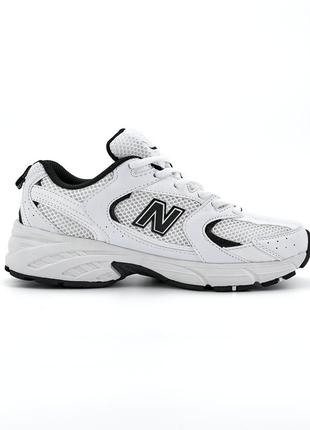 Женские кроссовки белые с черным new balance 530 white black logo