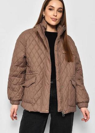 Стильна та якісна демісезонна жіноча куртка стьогана оверсайз куртка на затяжках коричнева куртка мокко
