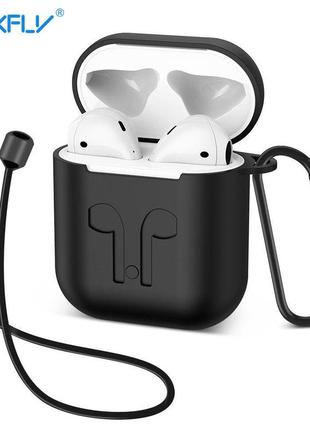 Набор raxfly чехол для наушников airpods 1/2 с карабином и шнуром-фиксатором  (черный)