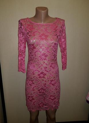 Платье ажурное розовое
