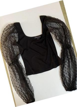 Cameo rose шикарная черная блузка с полупрозрачными рукавами