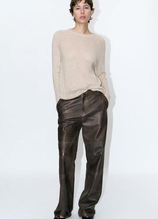 Штани zw premium leather collection straight leg із кишенями zara2 фото