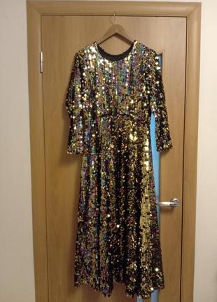Изумительное платье в пол в цветных паетках, размер 16-203 фото