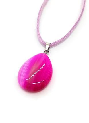 🍧🌟 кулон на шнурке "капля" натуральный камень розовый агат