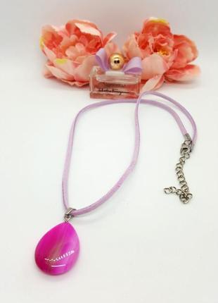 🍧🌟 кулон на шнурке "капля" натуральный камень розовый агат3 фото