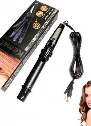 Плойка випрямляч гофре для волосся 3в1 kemei gb-km 988 чорна salemarket