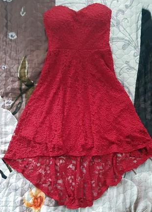 Гіпюрова вишукана сукня червоного кольору2 фото